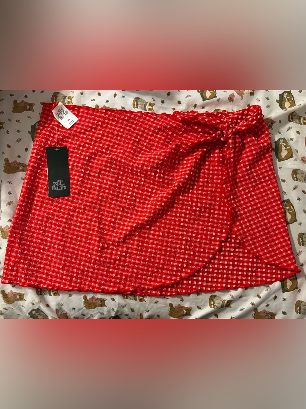 wild fable Red and White Gingham Swim Sarong